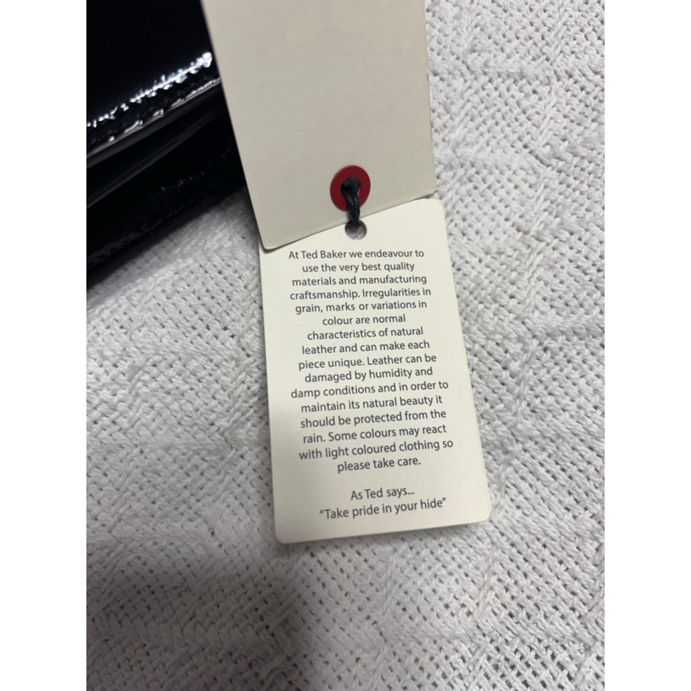 NWT Ted Baker Black Patent Leather Kira Rose Clutch & Crossbody Gold Rose Accent - Picture 9 of 11
